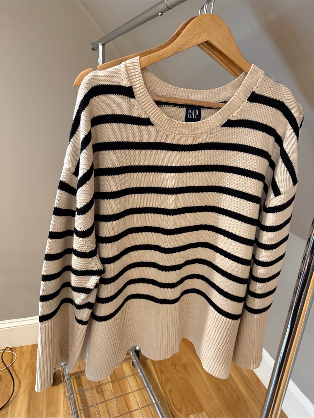 GAP Cream and Navy Striped Scoop-Neck Sweater